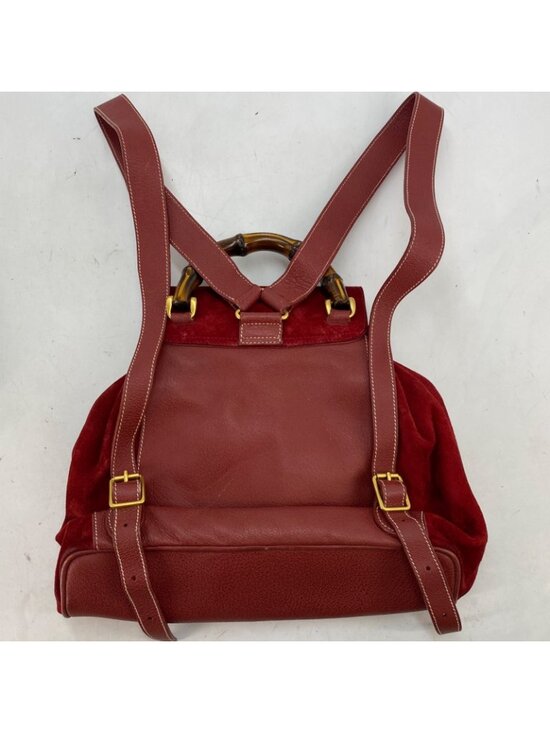 Gucci Backpack Suede Red Travel Business Bamboo